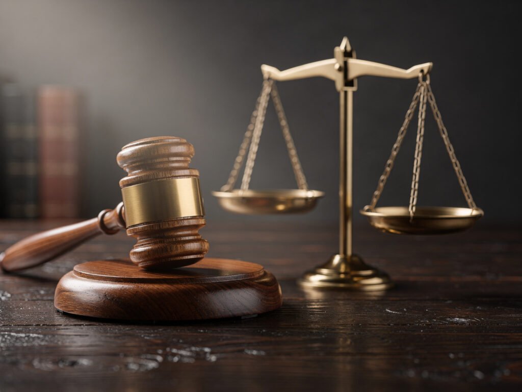 Wooden gavel and scales of justice (illustrative)