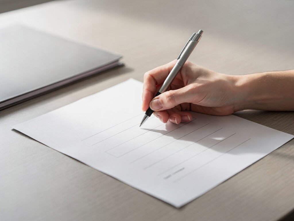 Hand signing a form (illustrative)