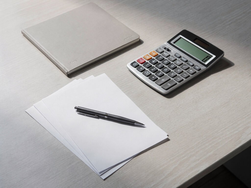 Calculator and paperwork on a desk (illustrative)